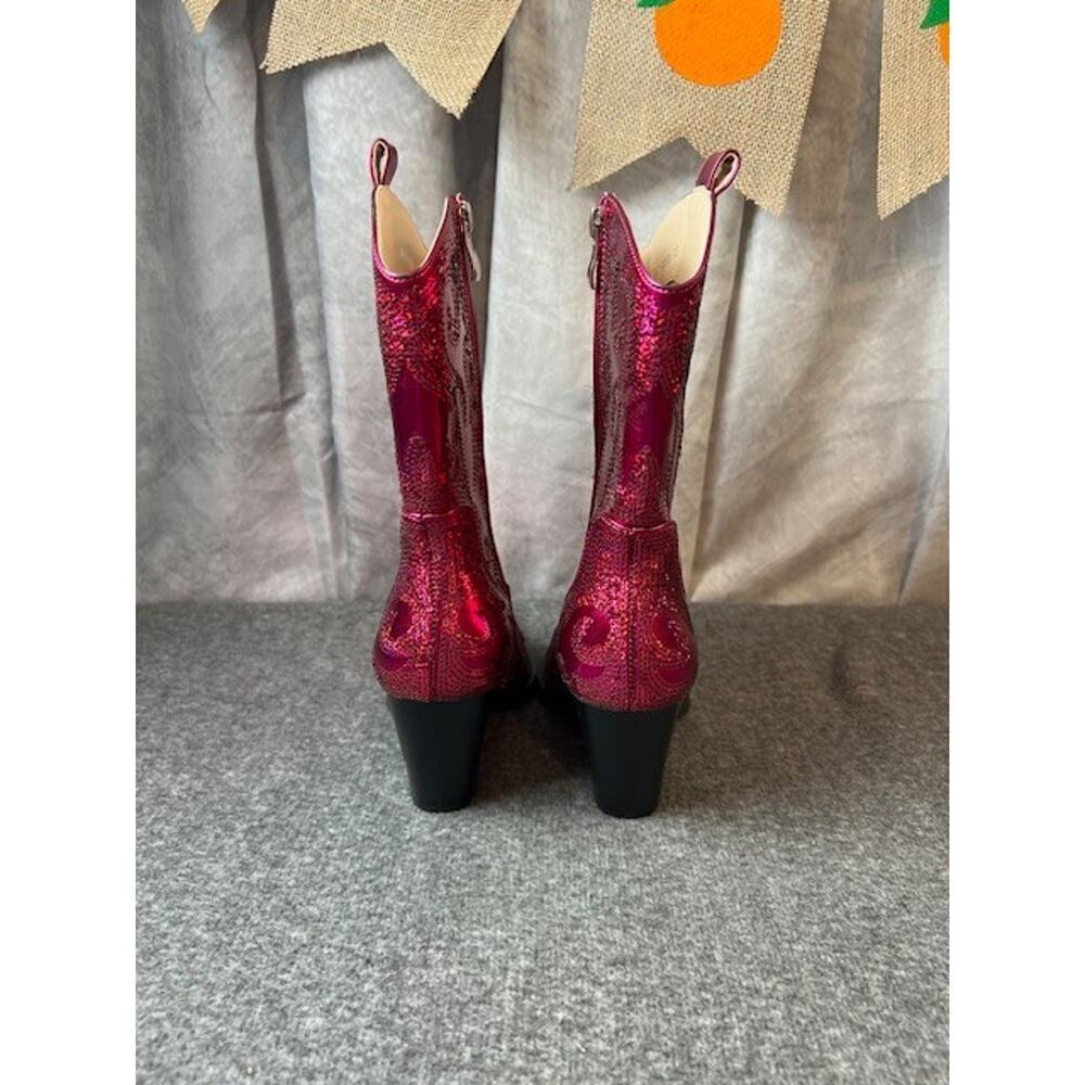 Azalea Wang Merril Sequin Pink Fuchsia Western Boots Size 7.5 - Picture 4 of 9